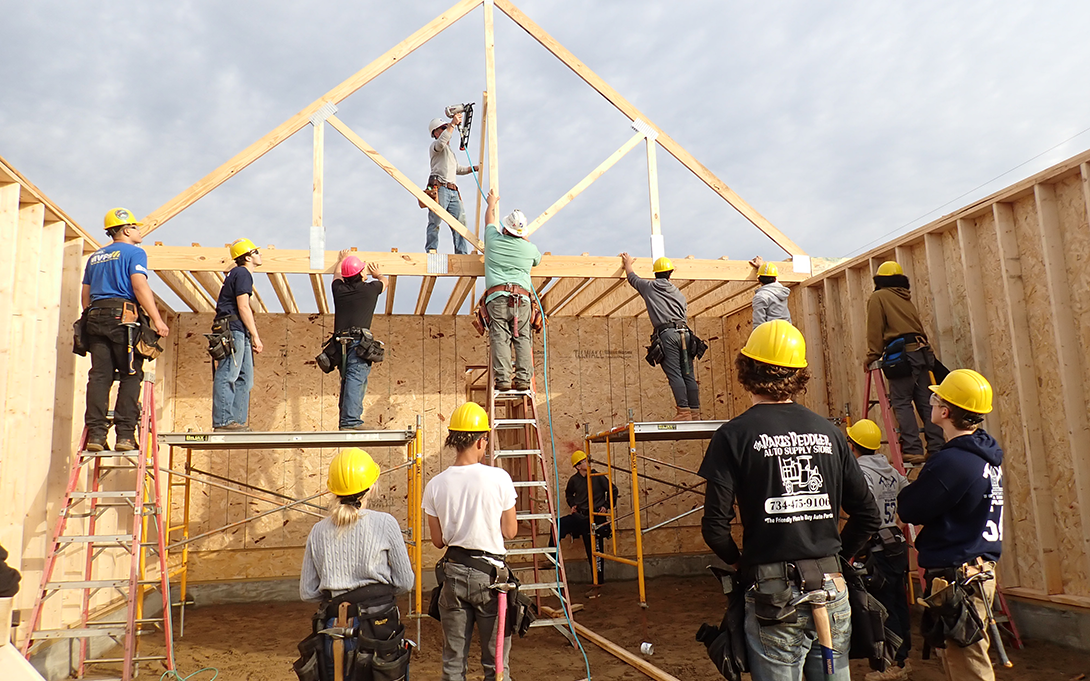 Ann Arbor students in CTE construction class