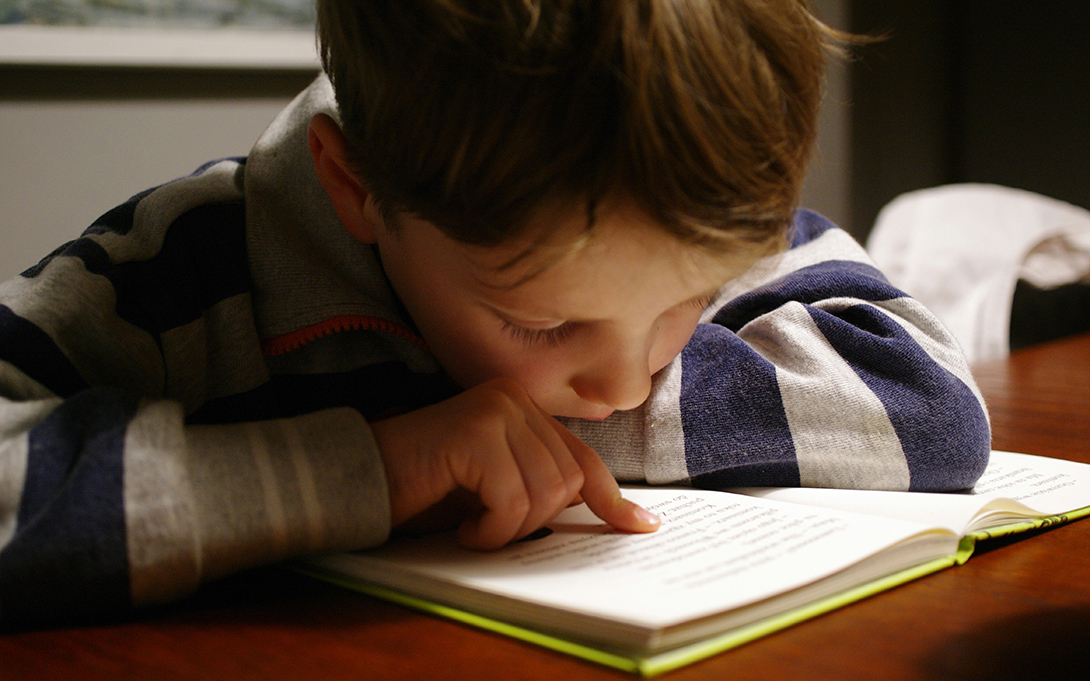 decorative photo of a pupil reading at the desk